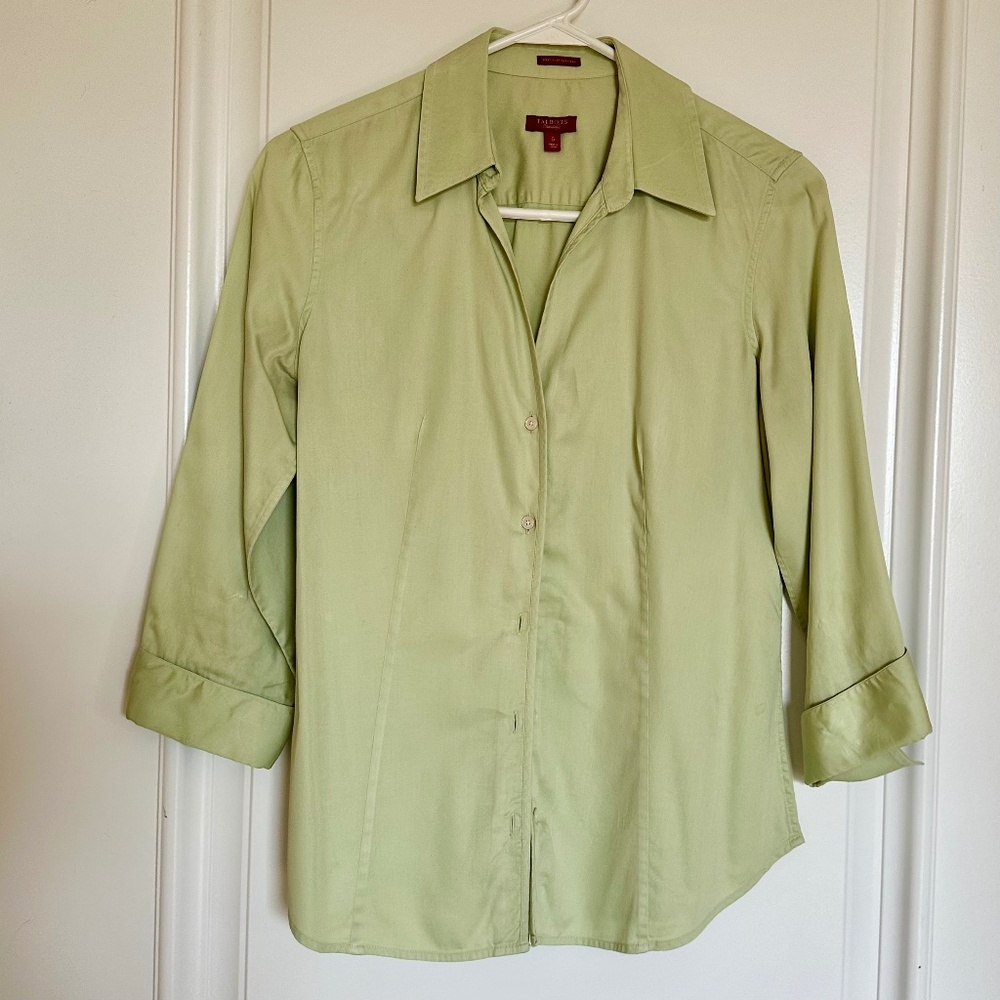 Talbot's Light Green Stretch Cotton Sateen Button-Down Shirt – Women’s Size
